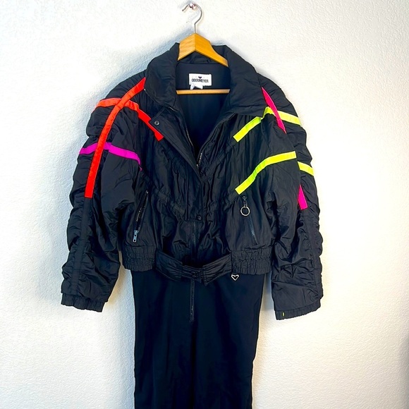 Obermeyer Ski Suit Vintage Black and neon size Medium - Picture 1 of 16